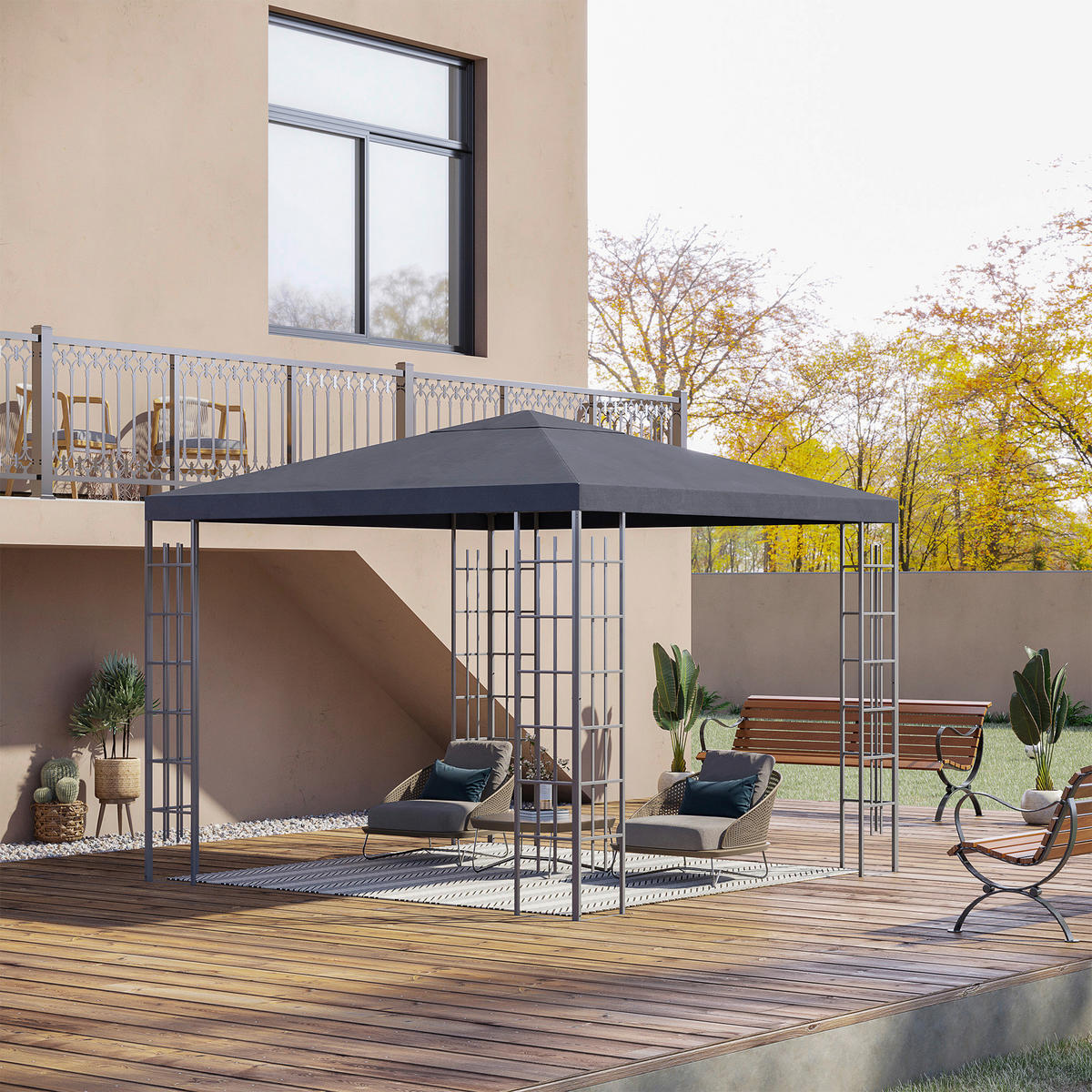 Outsunny Pavillon grau Stahl B/H/L: ca. 295x255x295 cm Pavillon - grau (295,00/295,00/255,00cm) - Outsunny