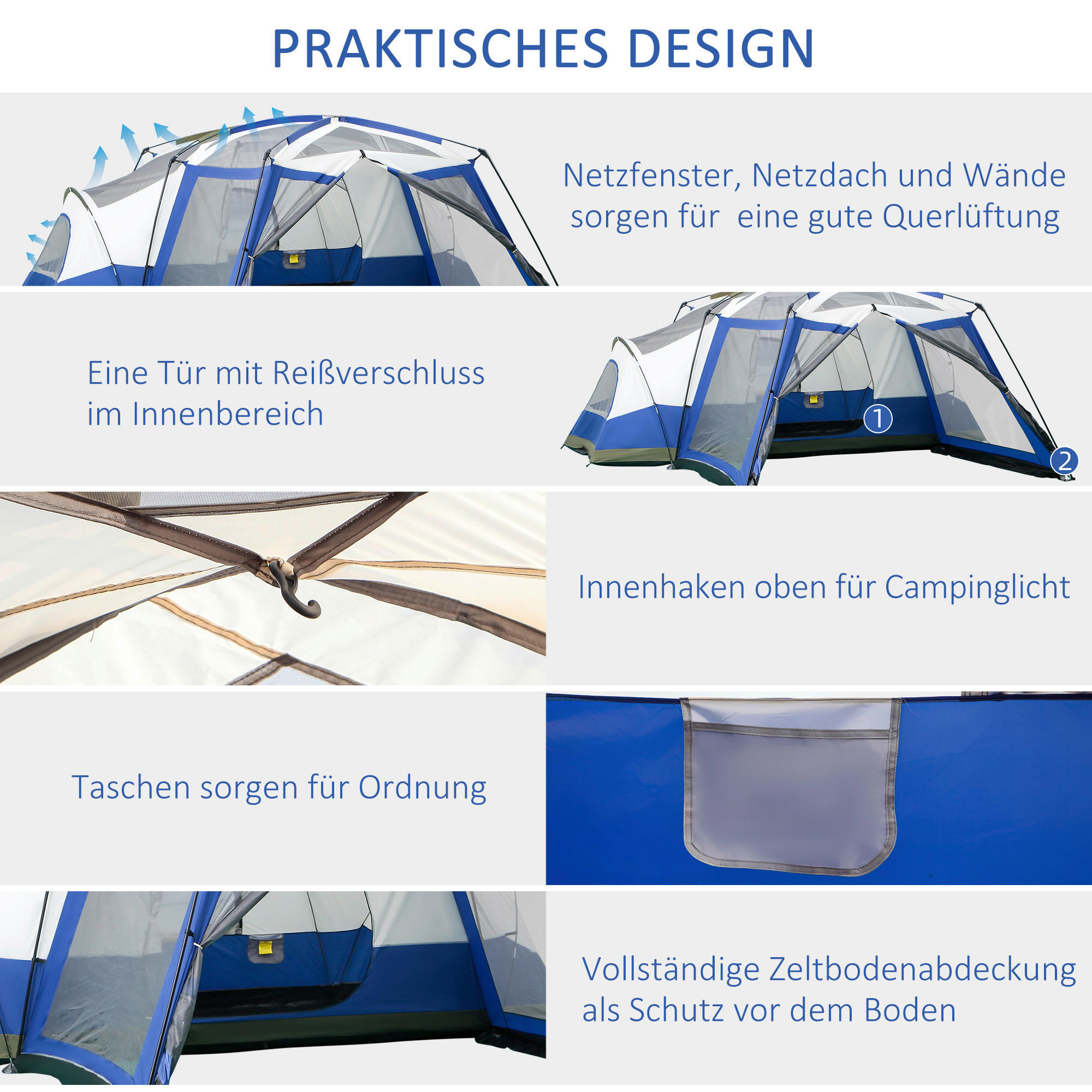 Outsunny Zelt grau Edelstahl B/H/L: ca. 487x518x237 cm Zelt - blau/grün (237,00/487,00/518,00cm) - Outsunny