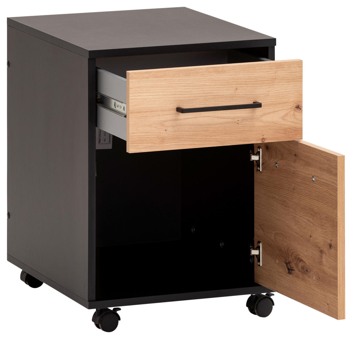 Rollcontainer Aino Eiche Artisan Nachbildung schwarz B/H/T: ca. 40x57x50 cm Aino - Eiche/schwarz (40,00/57,00/50,00cm)