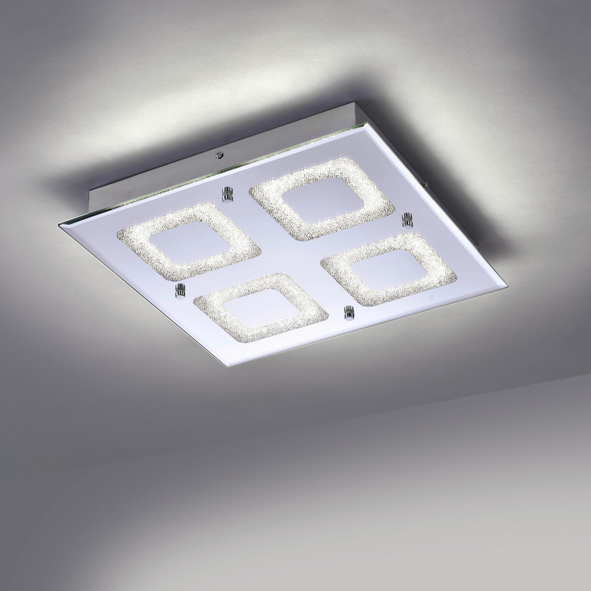 Just Light LED-Deckenleuchte LISA 11572-17 Chrom klar Metall Glas B/H/T: ca. 36x6,3x36 cm 4 Brennstellen LISA - klar/Chrom (36,00/6,30/36,00cm) - Just Light