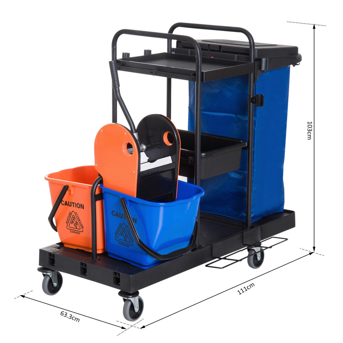 HOMCOM Putzwagen schwarz Metall B/H/L: ca. 63x103x111 cm Putzwagen - blau/orange (111,00/63,00/103,00cm) - HOMCOM