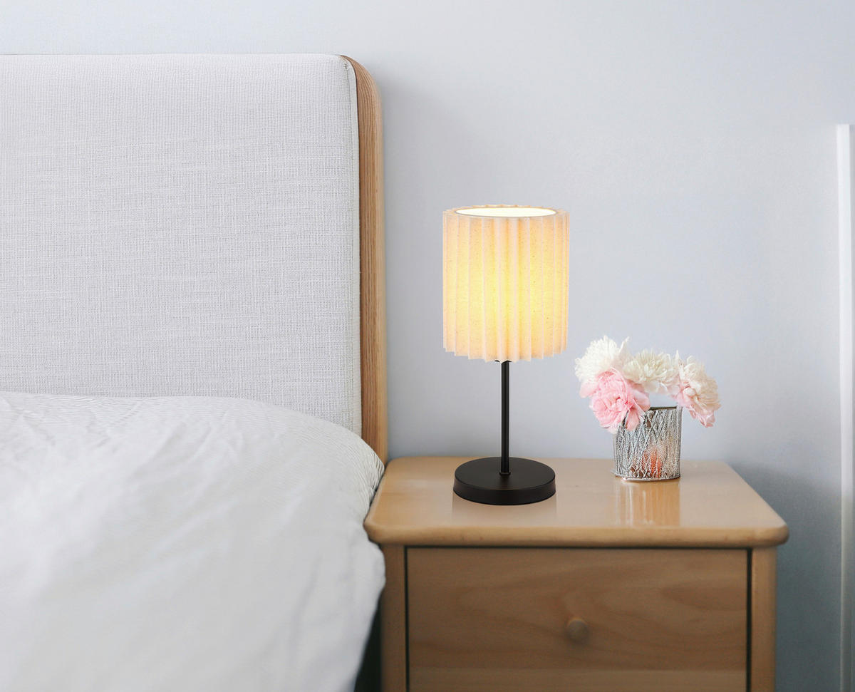 GLOBO Tischleuchte mattschwarz natur Textil Metall H/D: ca. 35x15 cm E14 1 Brennstellen PAGE - natur/mattschwarz (15,00/35,00cm) - GLOBO