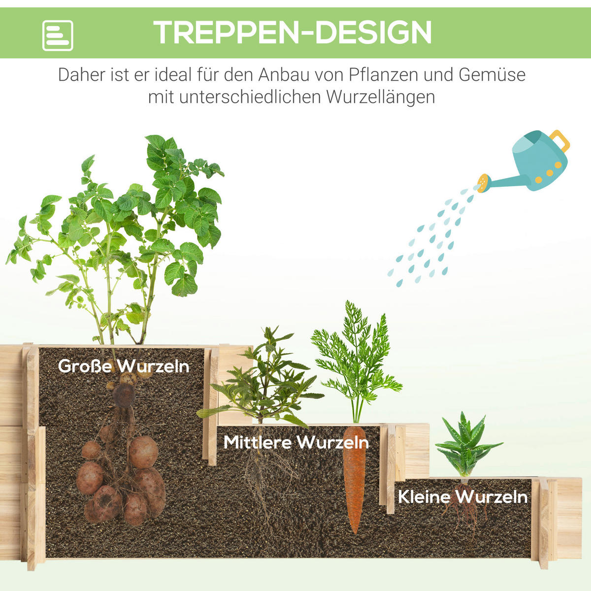 Outsunny Stufenbeet B/H/L: ca. 93x35x93 cm Stufenbeet - natur (93,00/93,00/35,00cm) - Outsunny