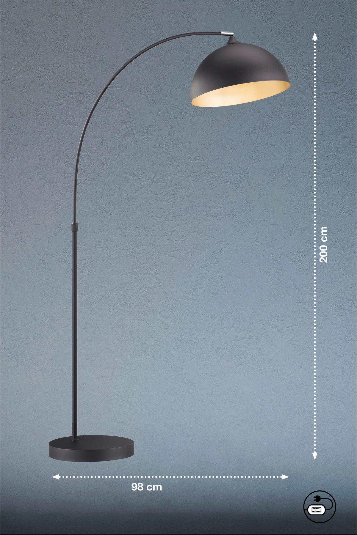 Fischer & Honsel Stehleuchte 40358 schwarz gold Metall H/T: ca. 200x98 cm E27 1 Brennstellen Leitung - gold/schwarz (98,00cm) - Fischer & Honsel