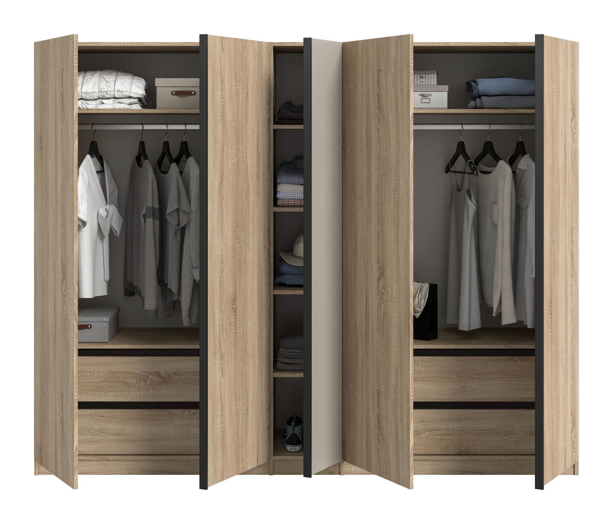 Kleiderschrank OAKLAND Eiche Sonoma Nachbildung Cashmere B/H/T: ca. 230x183x53 cm OAKLAND - Eiche/Cashmere (230,00/183,00/53,00cm) - xonox.home