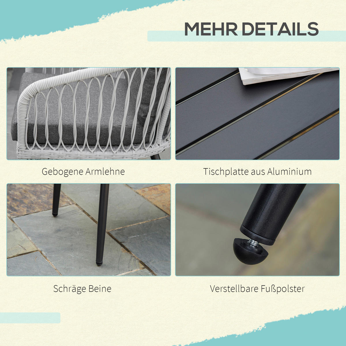 Outsunny Sitzgruppe grau Polyester B/H/L: ca. 70x174x76 cm Gartenmöbel-Set - grau (76,00/70,00/174,00cm) - Outsunny