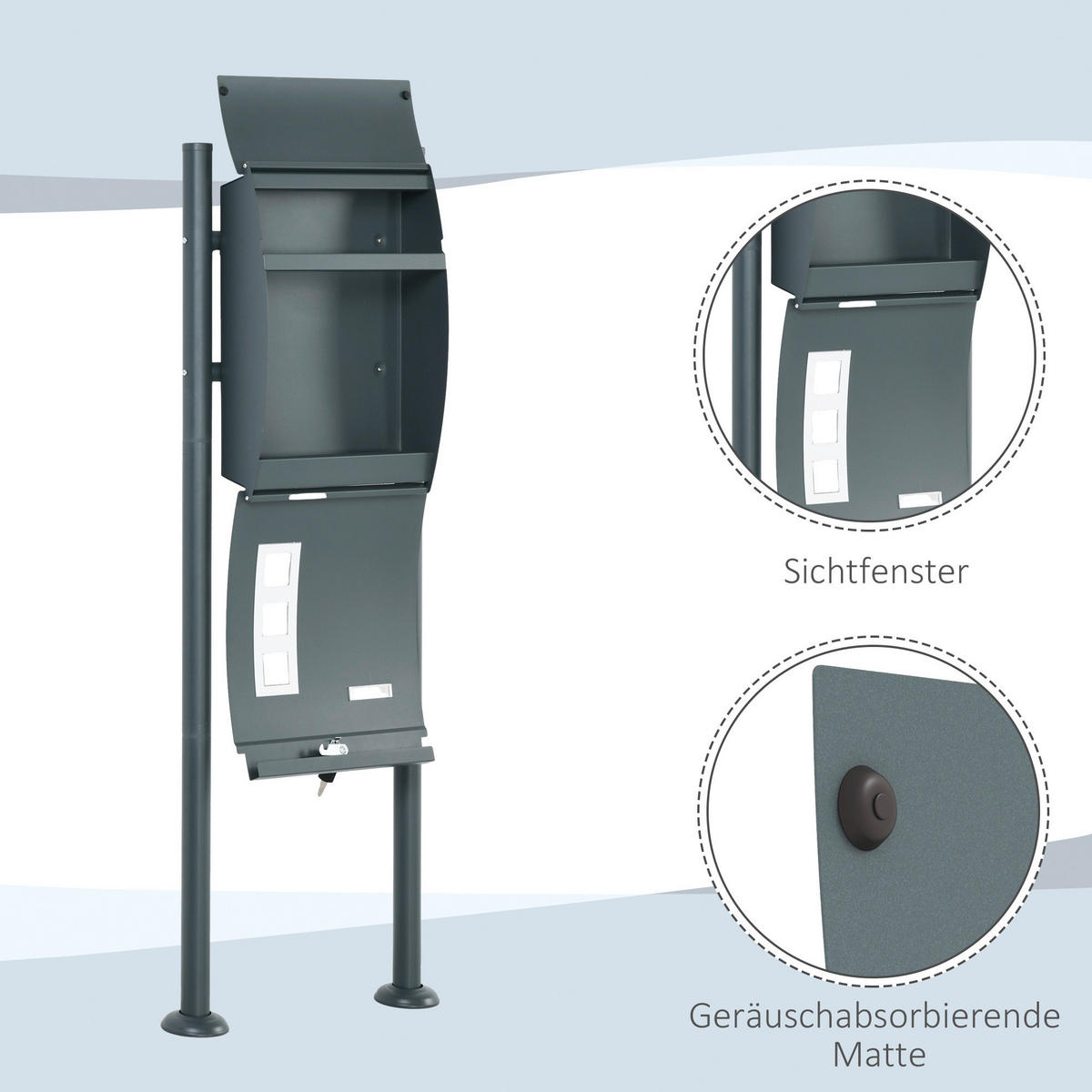 HOMCOM Briefkasten dunkelgrau B/H/L: ca. 15x44x114 cm Briefkasten - dunkelgrau (114,00/15,00/44,00cm) - HOMCOM