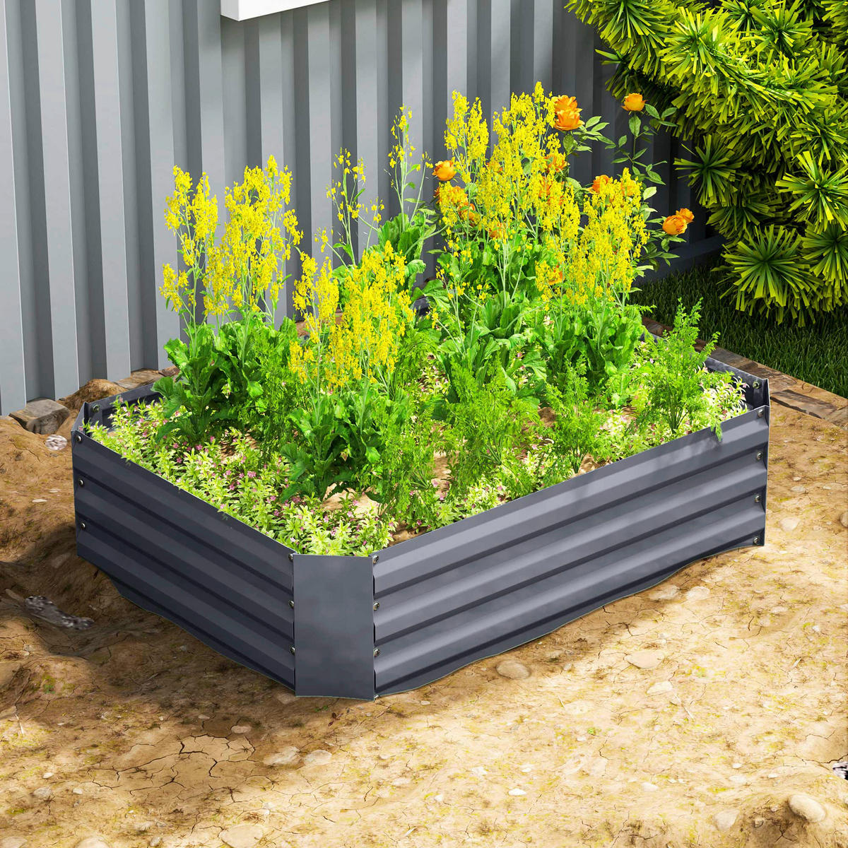 Outsunny Hochbeet dunkelgrau Stahl B/H/L: ca. 90x30x120 cm Hochbeet - dunkelgrau (120,00/90,00/30,00cm) - Outsunny