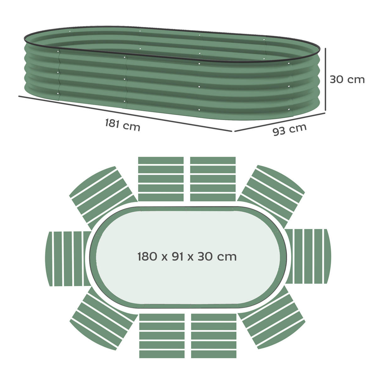 Outsunny Hochbeet 2er Set grün Stahl B/H/L: ca. 93x30x181 cm Hochbeet 2er Set - grün (181,00/93,00/30,00cm) - Outsunny