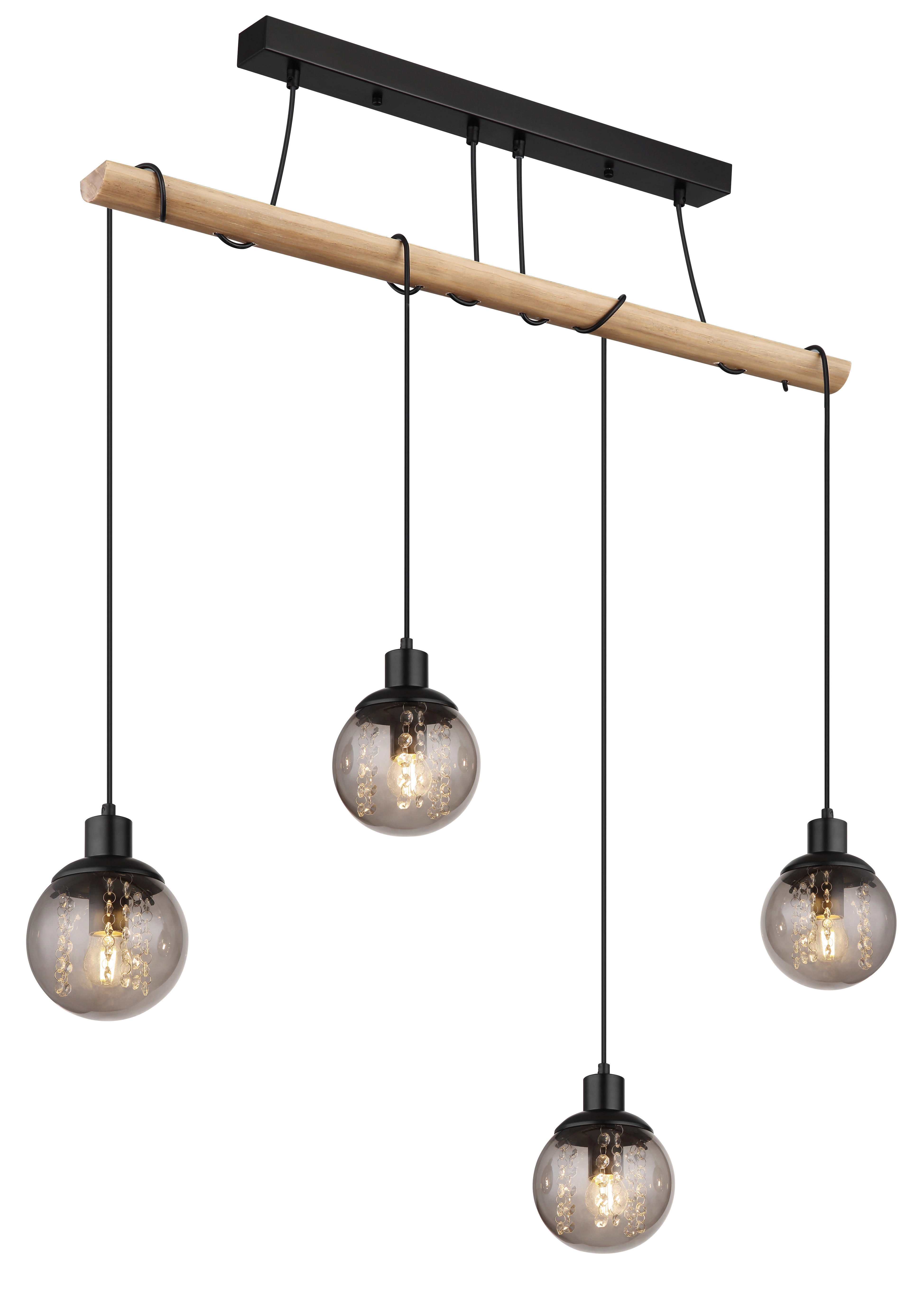GLOBO Pendelleuchte Rauch schwarz Metall Glas B/H/T: ca. 15x165x95 cm E27 4 Brennstellen RICHARD - schwarz/Rauch (15,00/165,00/95,00cm) - GLOBO