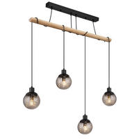 GLOBO Pendelleuchte Rauch schwarz Metall Glas B/H/T: ca. 15x165x95 cm E27 4 Brennstellen RICHARD - schwarz/Rauch (15,00/165,00/95,00cm) - GLOBO