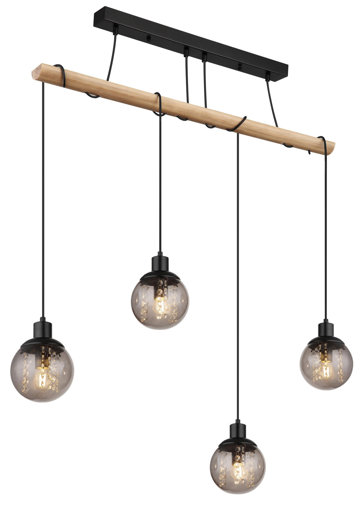 GLOBO Pendelleuchte Rauch schwarz Metall Glas B/H/T: ca. 15x165x95 cm E27 4 Brennstellen RICHARD - schwarz/Rauch (15,00/165,00/95,00cm) - GLOBO