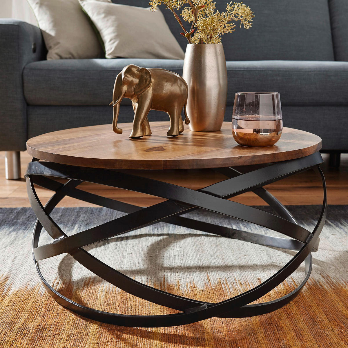 Couchtisch natur schwarz lackiert B/H/T: ca. 60x30x60 cm Couchtisch - natur/schwarz (60,00/30,00/60,00cm) - Wohnling
