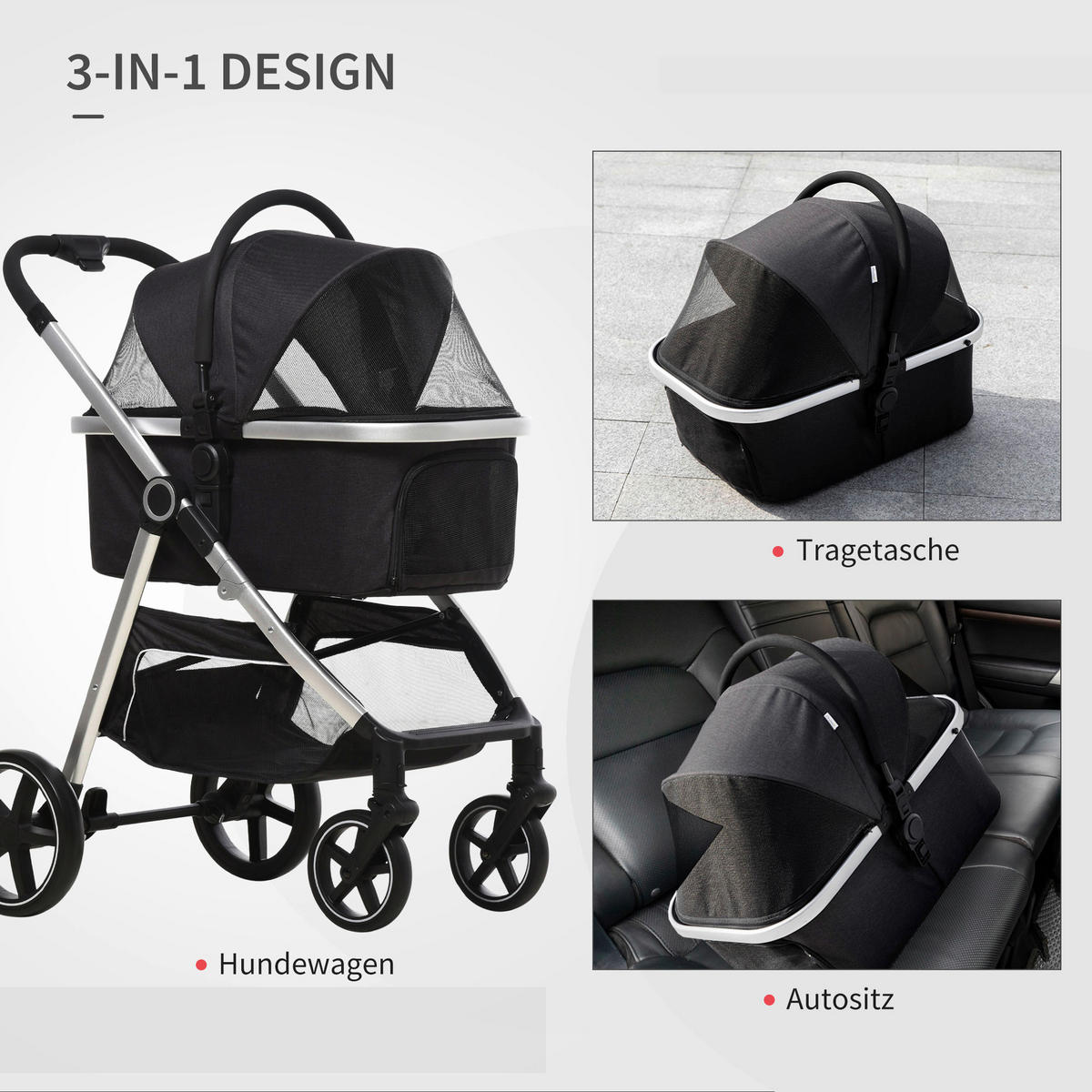 PawHut Hunde-Zubehör schwarz Polyester B/H/L: ca. 58x83x102 cm Hundewagen - schwarz (102,00/58,00/83,00cm) - PawHut