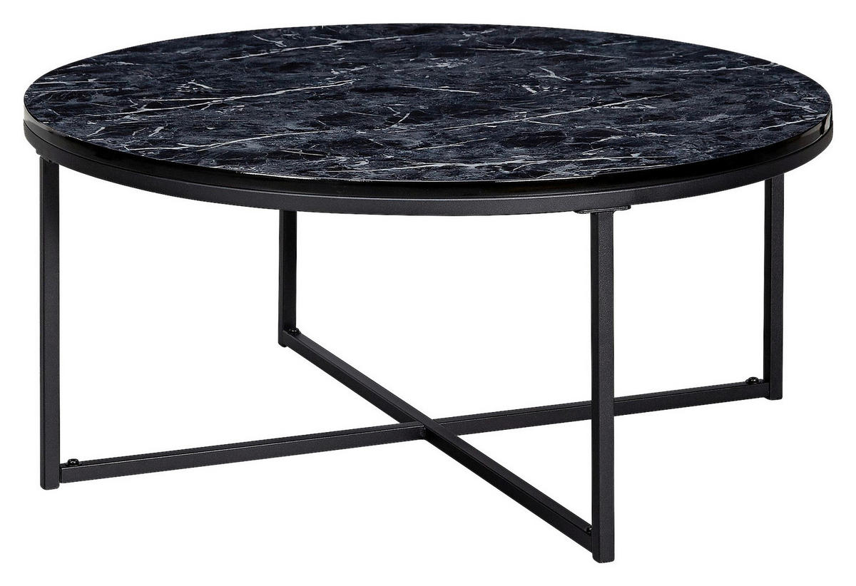 Wohnling Couchtisch schwarz Marmor schwarz MDF Stahl B/H/T: ca. 80x35x80 cm Couchtisch - schwarz (80,00/35,00/80,00cm) - Wohnling
