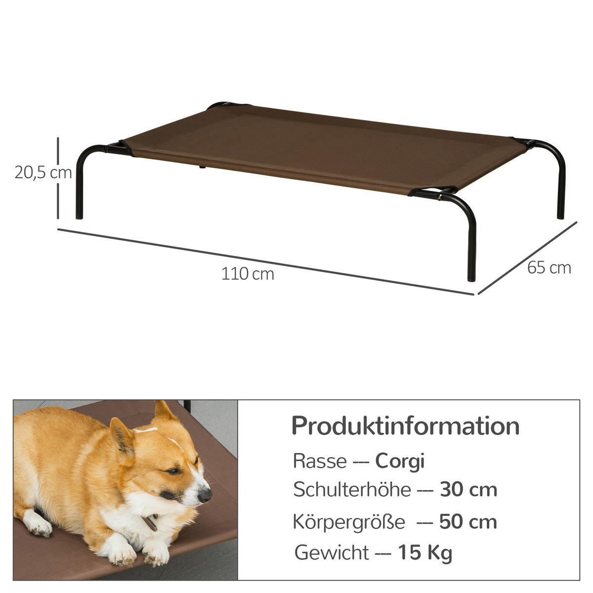PawHut Hunde-Zubehör grau Polypropylen B/H/L: ca. 68x110x20 cm Hundebett - grau (20,00/68,00/110,00cm) - PawHut