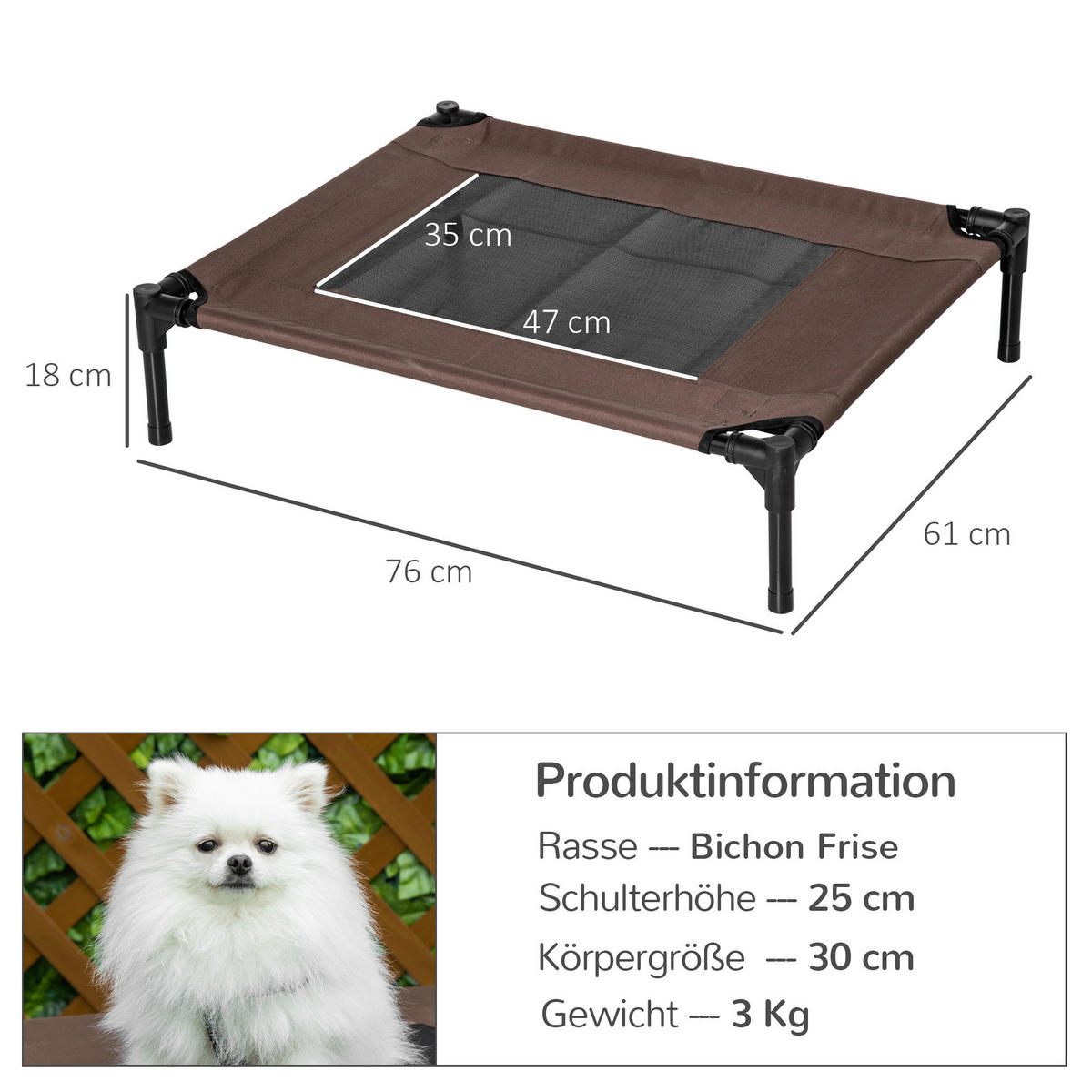 PawHut Hunde-Zubehör braun Polypropylen B/H/L: ca. 61x76x18 cm Hundebett - braun (18,00/61,00/76,00cm) - PawHut