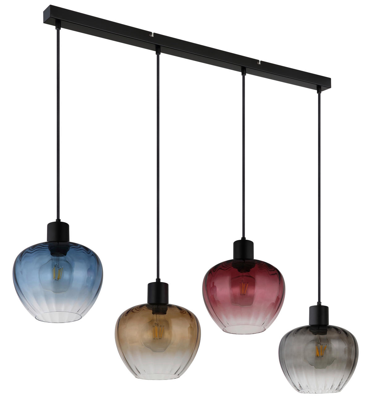GLOBO Pendelleuchte TOY 30140417 Rauch schwarz Metall Glas B/H/L: ca. 108x120x24 cm E27 4 Brennstellen TOY - schwarz/Rauch (24,00/108,00/120,00cm) - GLOBO