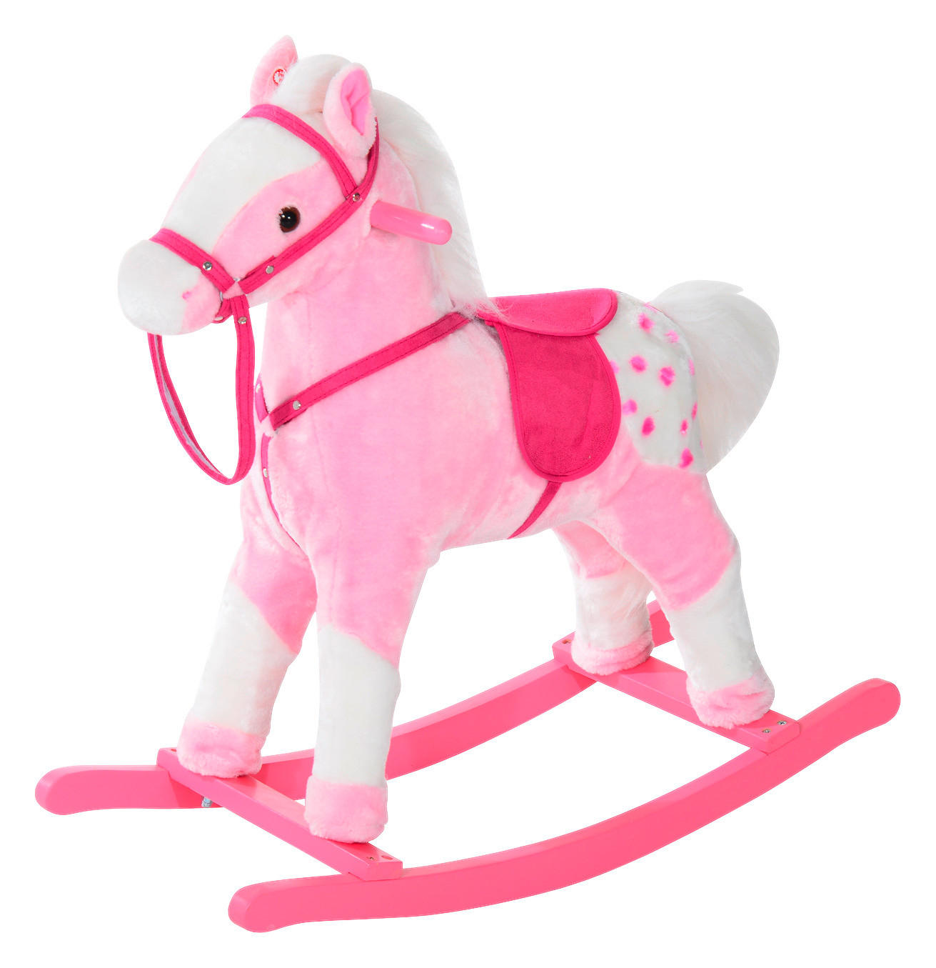 HOMCOM Kinder-Schaukelpferd B/H/L: ca. 28x65x74 cm Wieherndes_Schaukelpferd - rosa (74,00/28,00/65,00cm) - HOMCOM