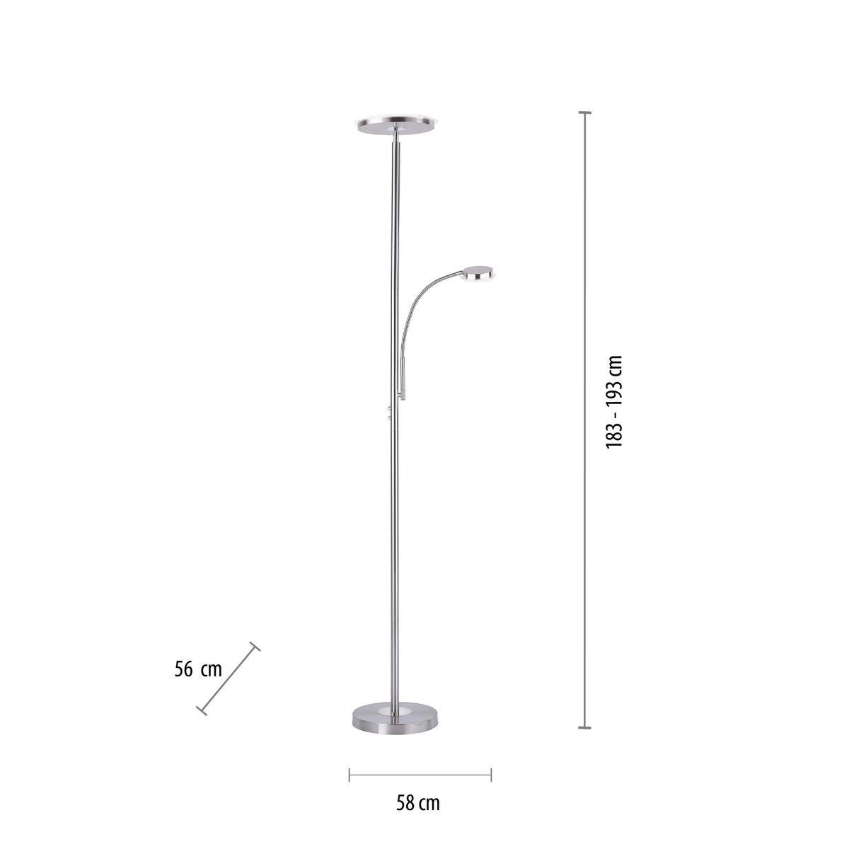 Just Light Deckenfluter 11709-55 Stahl Metall H: ca. 193 cm LED-Deckenfluter_Hans_rund - Stahl (193,00cm) - Just Light