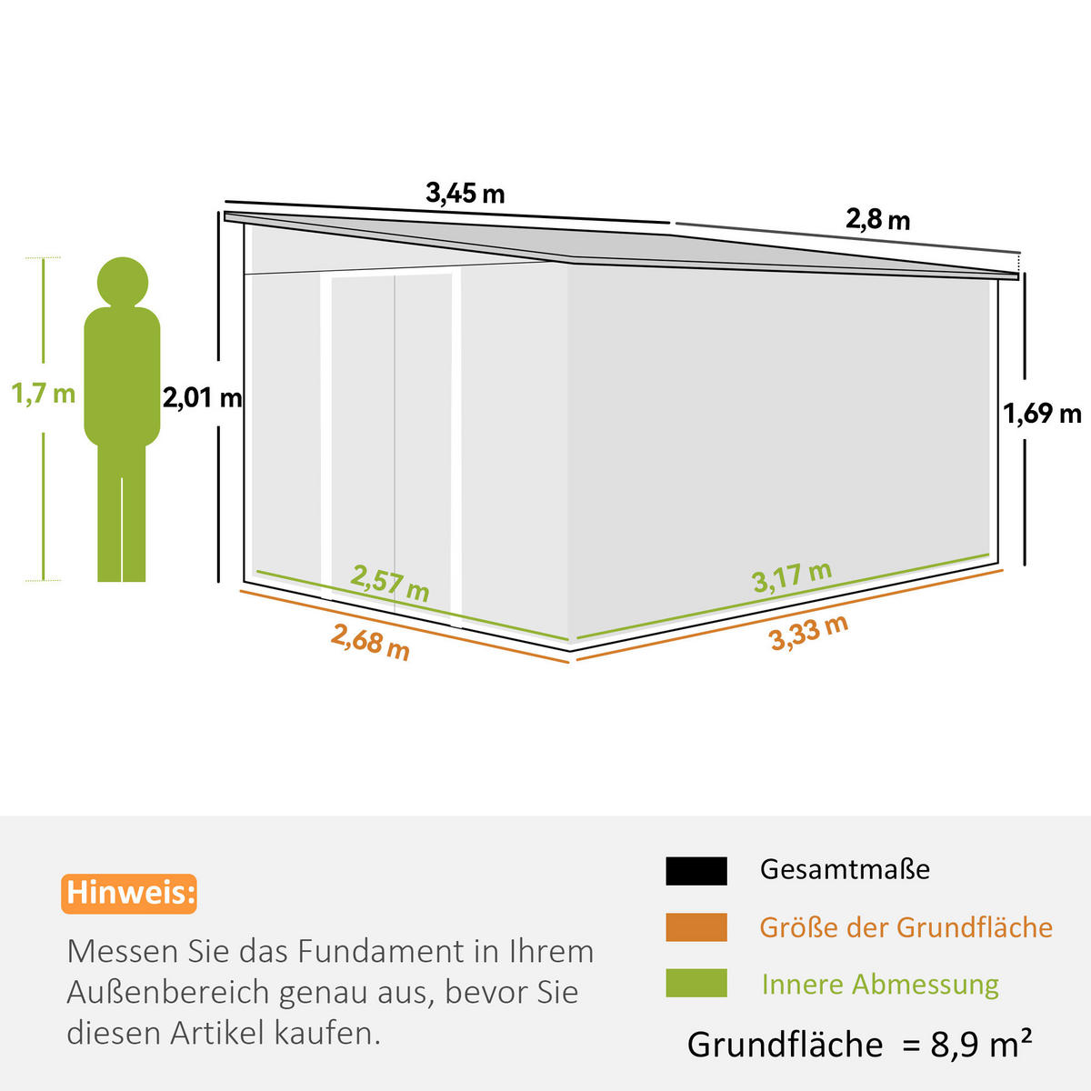 Outsunny Gartenschuppen grau Stahl B/H/L: ca. 345x201x280 cm Gartenschuppen - grau (280,00/345,00/201,00cm) - Outsunny