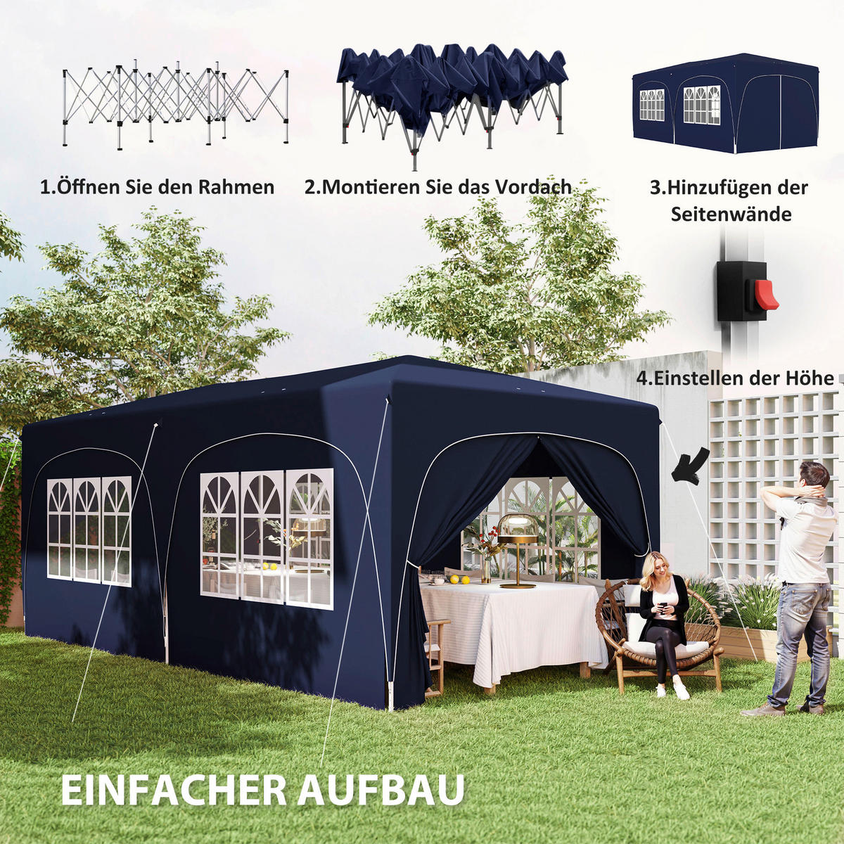 Outsunny Pavillon blau Polyester B/H/L: ca. 300x270x597 cm Pavillon - blau (597,00/300,00/270,00cm) - Outsunny