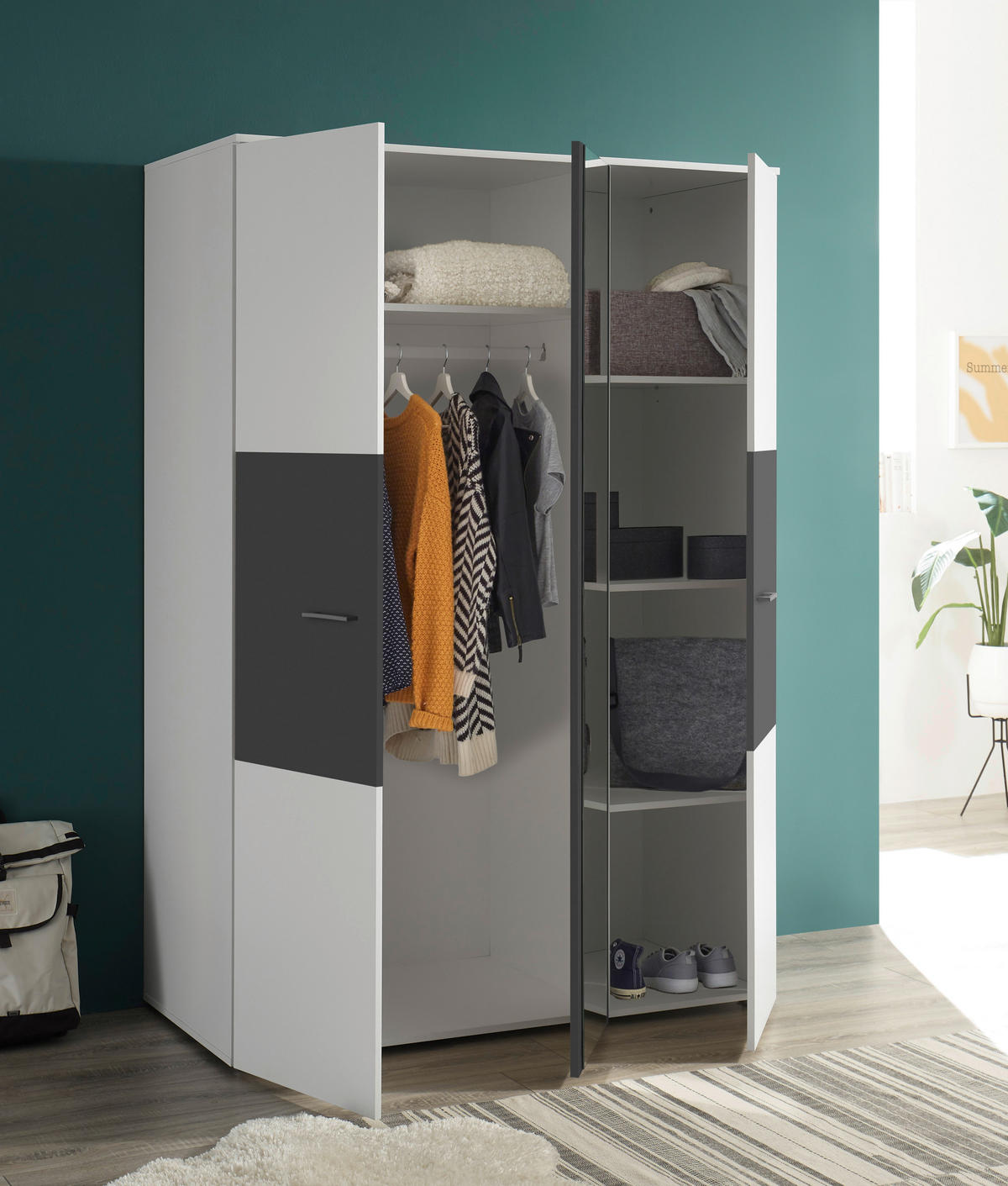 Kleiderschrank Alex weiß Graphit B/H/T: ca. 135x195x60 cm Alex - weiß/Graphit (135,00/195,00/60,00cm)