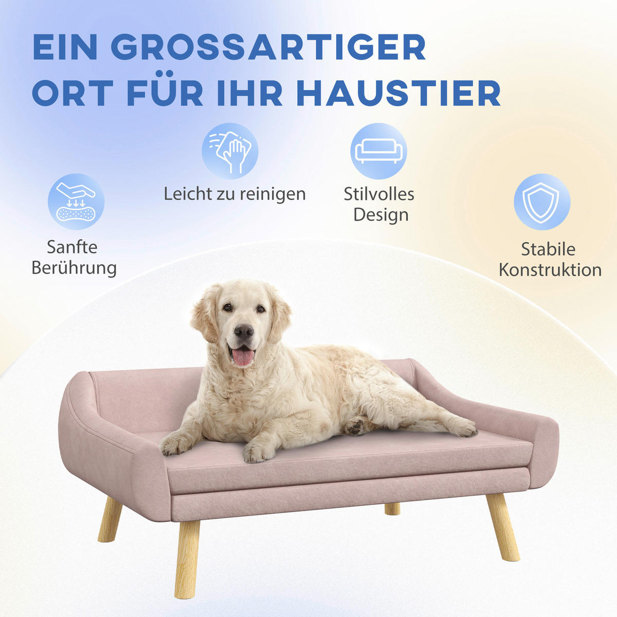 PawHut Hunde-Zubehör rosa Kiefer B/H/L: ca. 58,5x102x42,5 cm Hundesofa - rosa (42,50/58,50/102,00cm) - PawHut