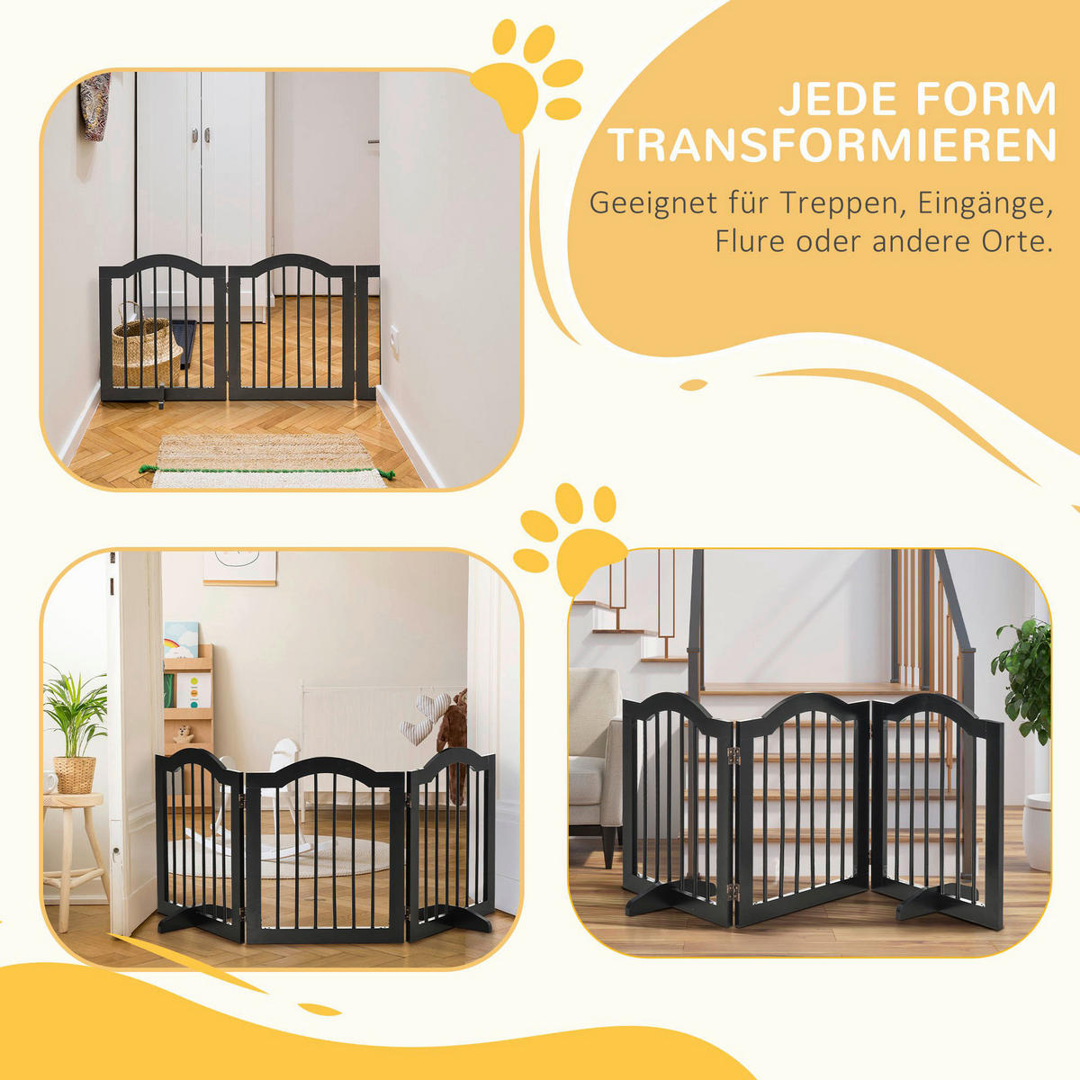 PawHut Hunde-Schutzgitter schwarz Polypropylen B/H/L: ca. 29,5x154,5x61 cm Hunde-Absperrgitter - schwarz (61,00/29,50/154,50cm) - PawHut