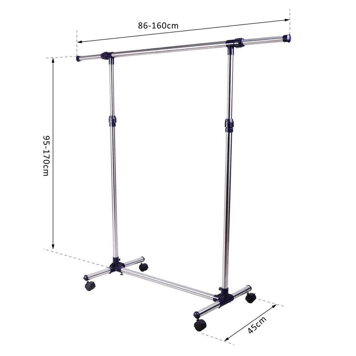 HOMCOM Garderobe silber Edelstahl B/H/L: ca. 45x86x95 cm Garderobenwagen - silber (95,00/45,00/86,00cm) - HOMCOM