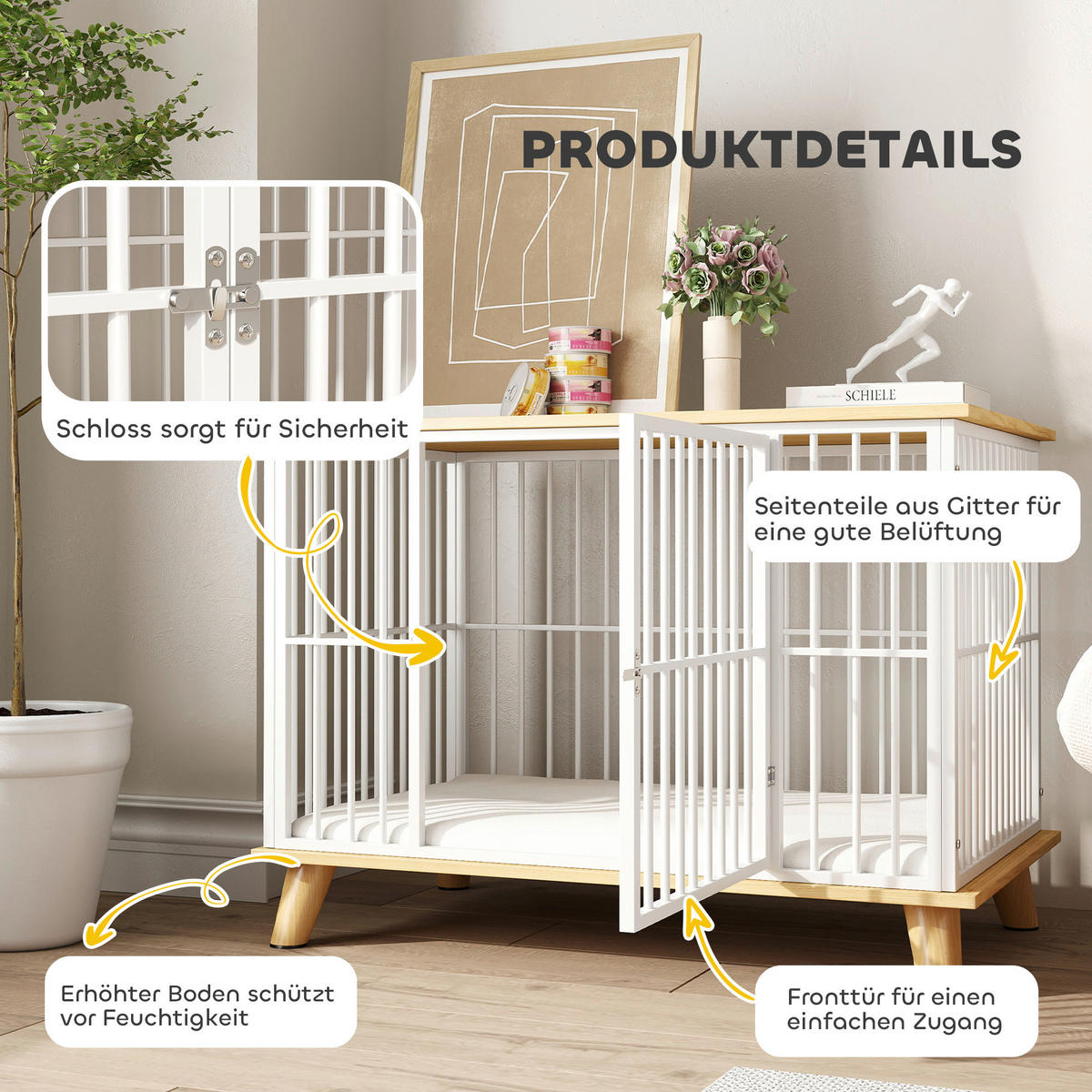 PawHut Hundekäfig Eiche Stahl B/H/L: ca. 60x70x86 cm Hundekäfig - Eiche/weiß (86,00/60,00/70,00cm) - PawHut