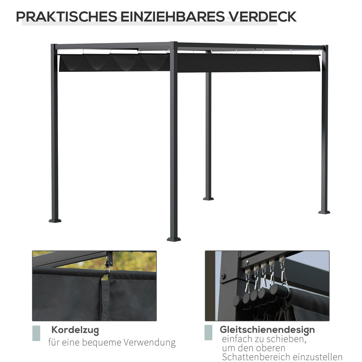 Outsunny Pergola mit Schiebedach schwarz Metall B/H/L: ca. 213x221x298 cm Pergola_mit_Schiebedach - schwarz (298,00/213,00/221,00cm) - Outsunny
