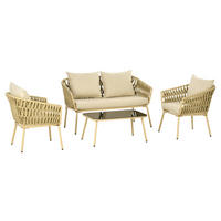 Outsunny Sitzgruppe khaki Polyester B/H/L: ca. 66x130x72 cm Gartenmöbel-Set - khaki (72,00/66,00/130,00cm) - Outsunny