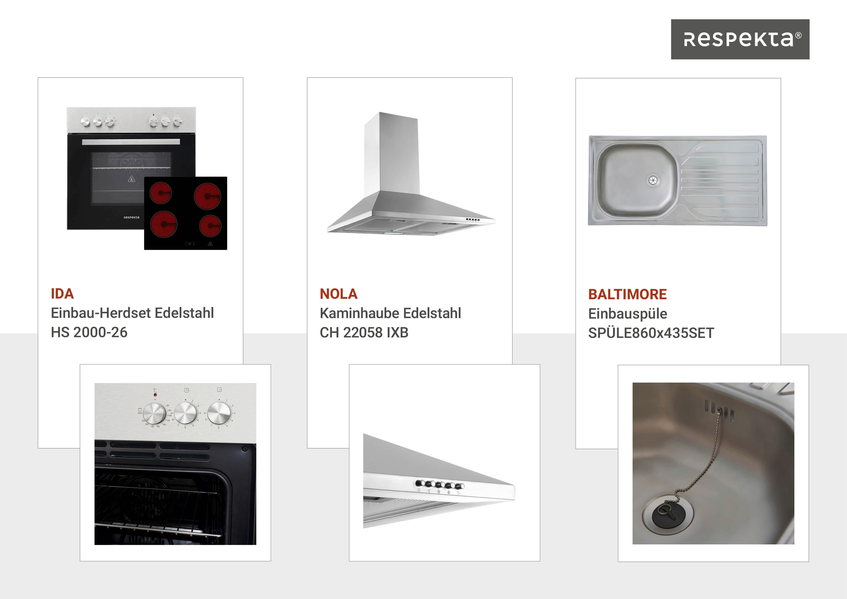 Thumbnail - Respekta Küchenblock Merle grau B/H/T: ca. 250x200x60 cm