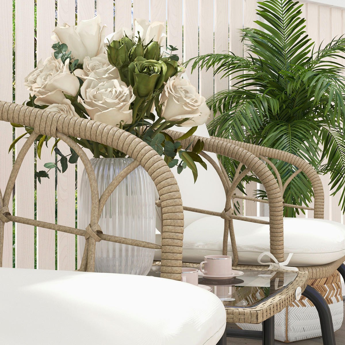 Outsunny Sitzgruppe creme Edelstahl B/H/L: ca. 82x63x75 cm Gartenmöbel-Set - gelb/creme (75,00/82,00/63,00cm) - Outsunny