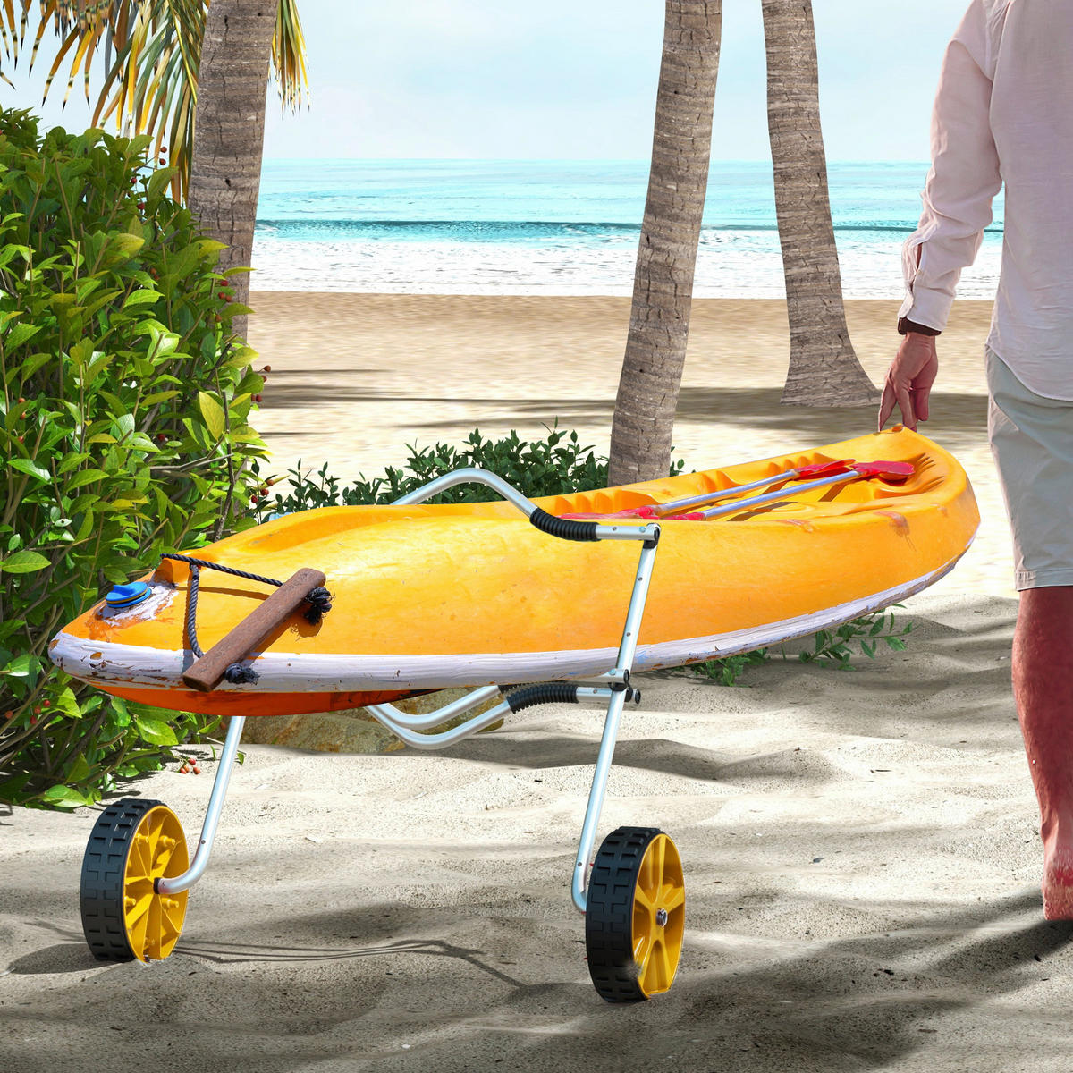 SPORTNOW Outdoor-Aktivitäten gelb Edelstahl B/H/L: ca. 25,4x82x77,5 cm Kajakwagen - gelb (77,50/25,40/82,00cm) - SPORTNOW