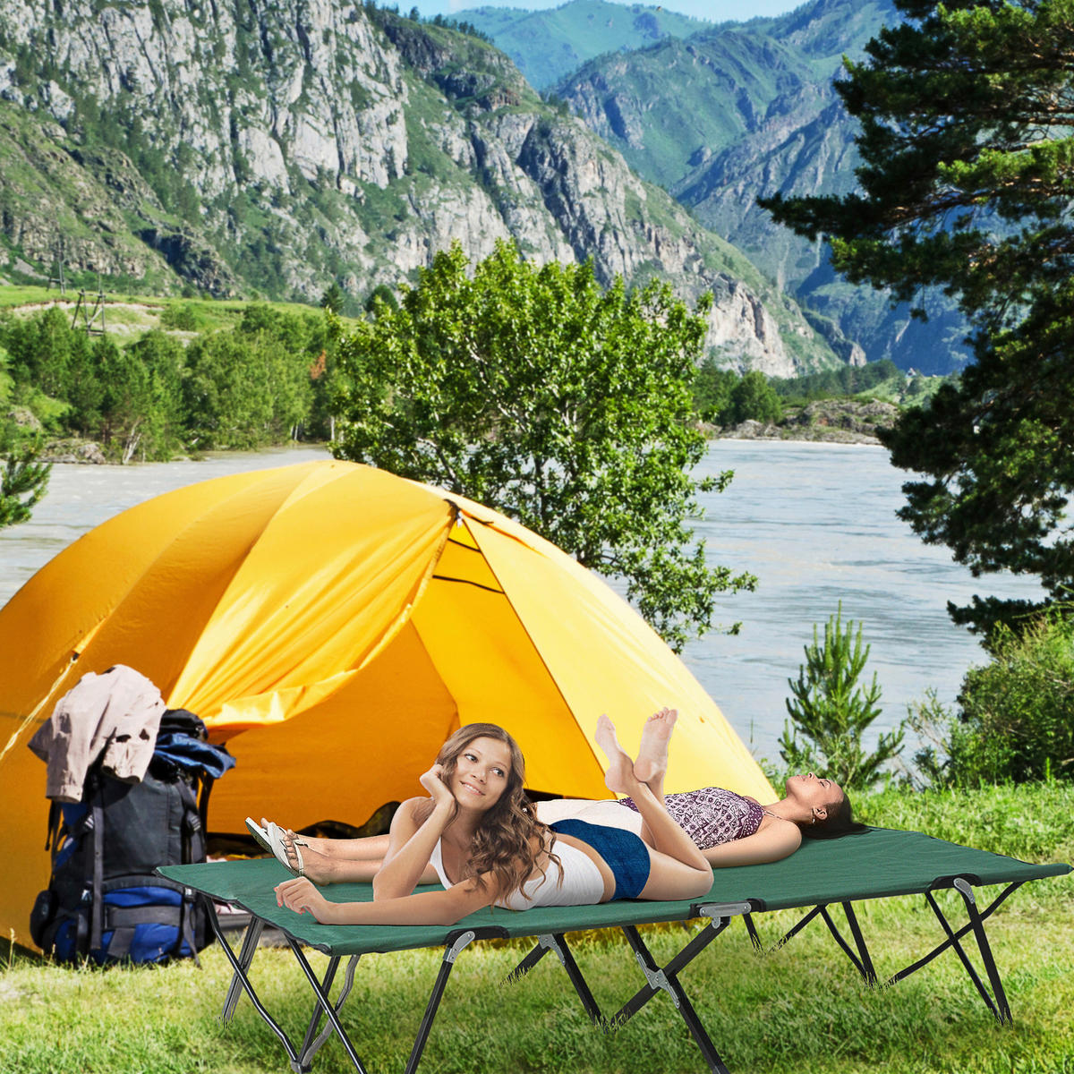 Outsunny Campingartikel B/H/L: ca. 125x193x40 cm Feldbett - schwarz/grün (40,00/125,00/193,00cm) - Outsunny