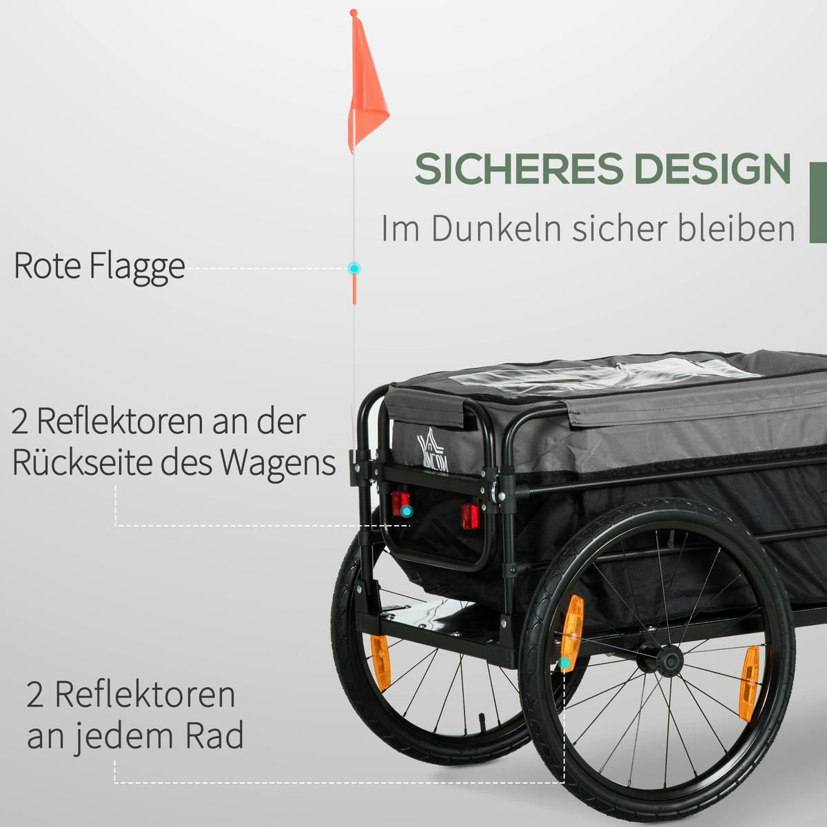 HOMCOM Fahrradanhänger grau grau B/H/L: ca. 64x130x103 cm Lastenanhänger - schwarz/grau (103,00/64,00/130,00cm) - HOMCOM