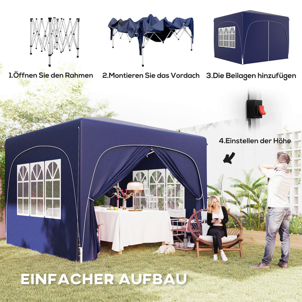 Outsunny Pavillon blau Polyester B/H/L: ca. 300x273x300 cm Pavillon - blau (300,00/300,00/273,00cm) - Outsunny