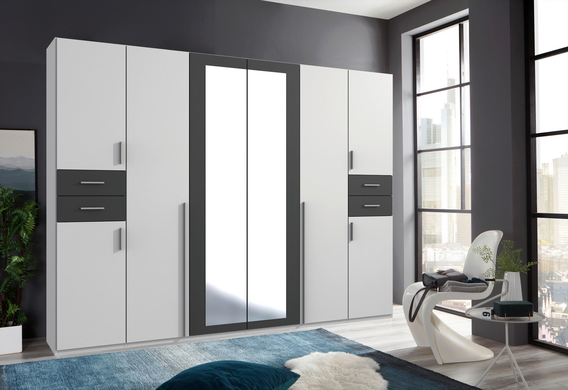 Kleiderschrank Vegas weiß Graphit B/H/T: ca. 270x208x58 cm Vegas - weiß/Graphit (270,00/208,00/58,00cm)