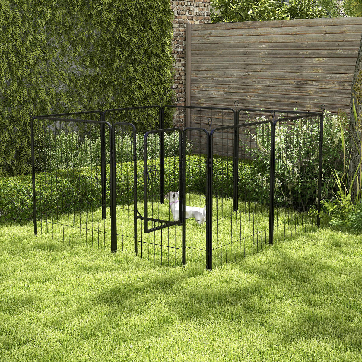 PawHut Welpenauslauf Freigehege schwarz Edelstahl B/H/L: ca. 79x79x100 cm Haustier-Laufstall - schwarz (100,00/79,00/79,00cm) - PawHut