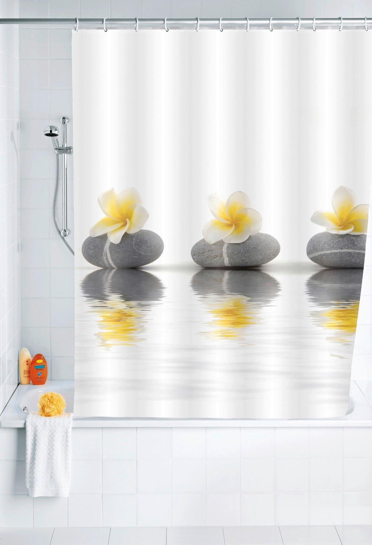 Duschvorhang bunt Polyester B/H: ca. 180x200 cm Duschvorhang_Stones&Flower_Wenko - bunt (180,00/200,00cm) - WENKO