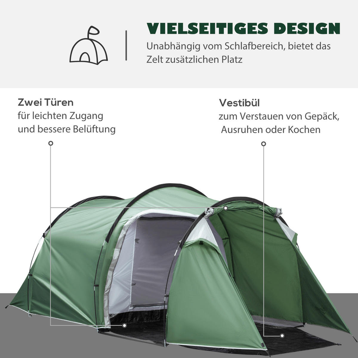 Outsunny Zelt dunkelgrün Polyester B/H/L: ca. 206x426x154 cm Tunnelzelt - schwarz/dunkelgrün (154,00/206,00/426,00cm) - Outsunny