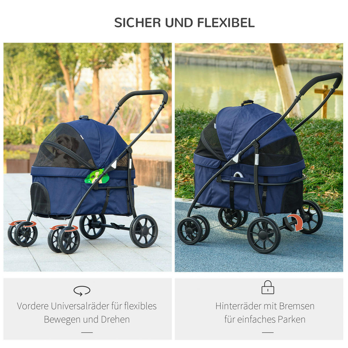 PawHut Hunde-Zubehör blau Edelstahl B/H/L: ca. 68x81x98,5 cm Hundebuggy - blau (98,50/68,00/81,00cm) - PawHut