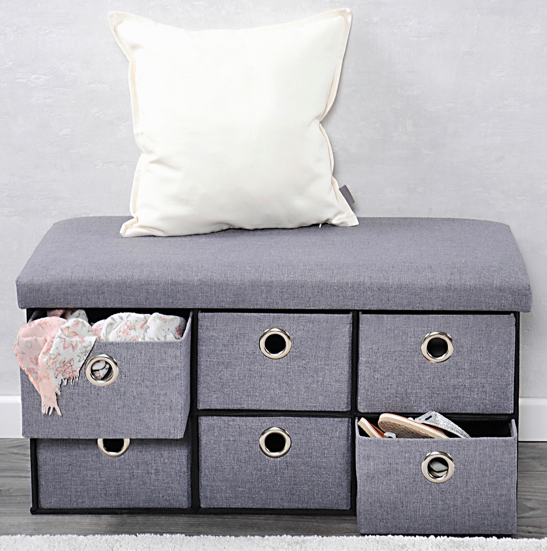 Kesper Sitzbank grau B/H/L: ca. 38x38x76 cm Sitzbank_mit_Aufbewahrungsboxen - grau (76,00/38,00/38,00cm) - Kesper