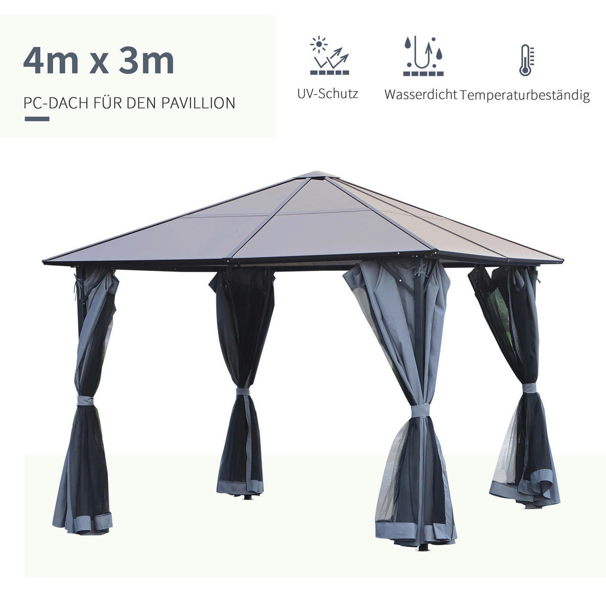 Outsunny Pavillon schwarz Alu B/H/L: ca. 400x265x300 cm Gartenpavillon - braun/schwarz (300,00/400,00/265,00cm) - Outsunny