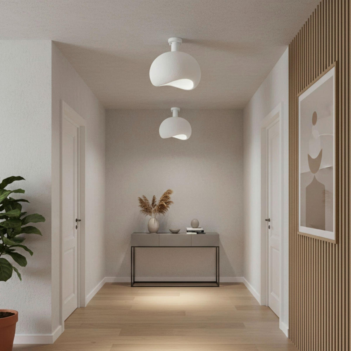 Opviq Deckenleuchte weiß Polyester-Mischgewebe Metall B/H/L: ca. 29x33x34 cm E27 1 Brennstellen Yontu - 15851 - weiß (34,00/29,00/33,00cm) - Opviq