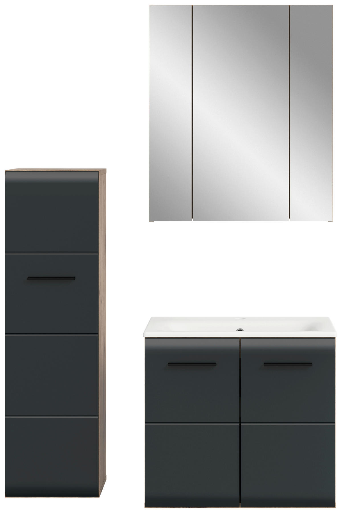 Badezimmer-Set Ice Nox Oak Nachbildung schwarz matt B/H/T: ca. 105x185x46 cm Ice - schwarz (105,00/185,00/46,00cm) - xonox.home