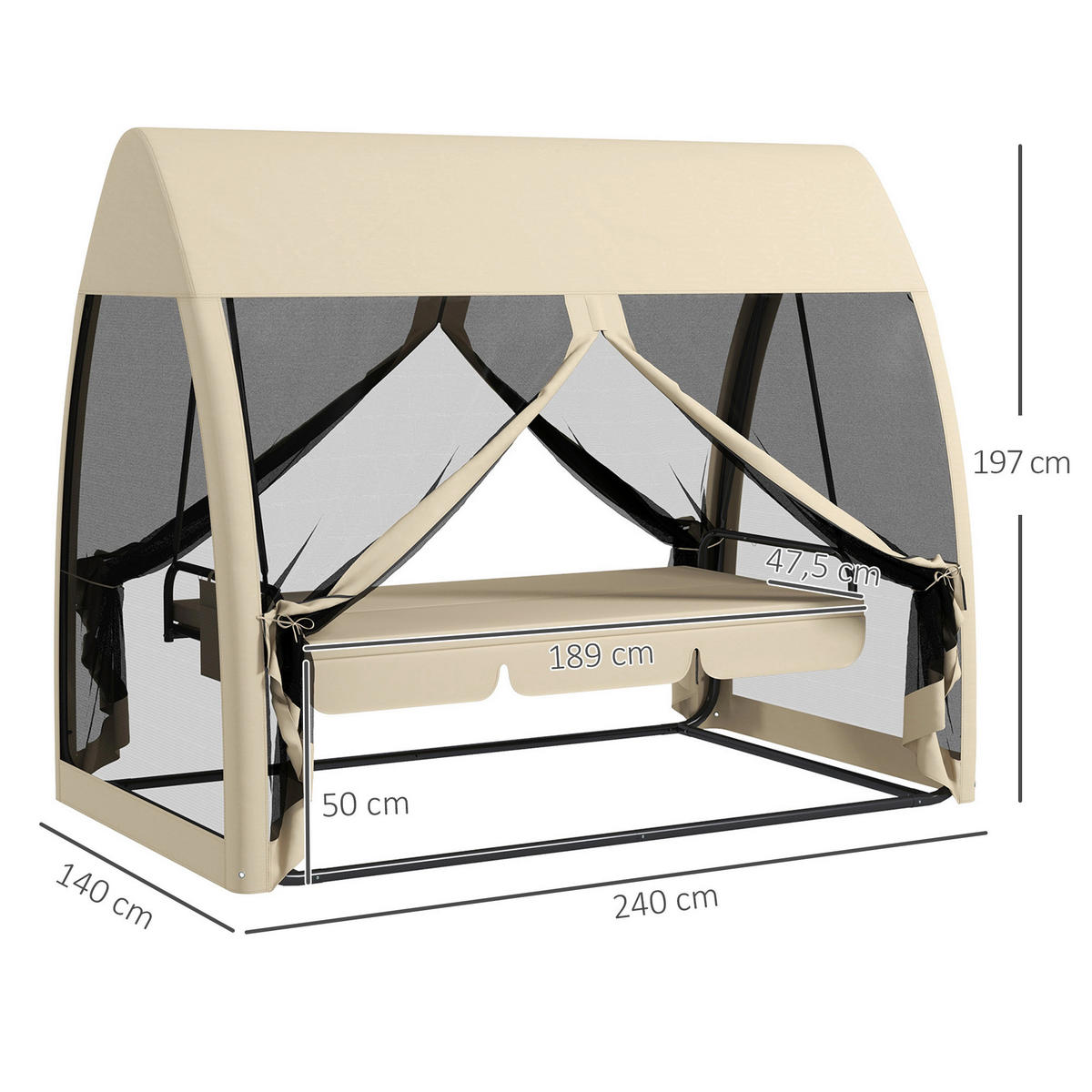 Outsunny Hollywoodschaukel kaffee Metall B/H/L: ca. 140x197x240 cm Hollywoodschaukel - kaffee (240,00/140,00/197,00cm) - Outsunny