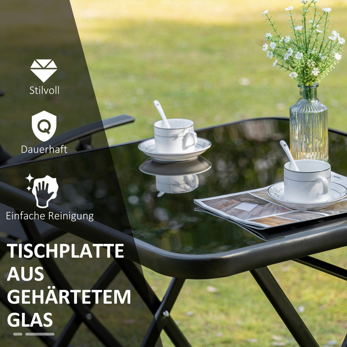 Outsunny Sitzgruppe schwarz Metall B/H/L: ca. 60x70x60 cm Sitzgruppe - schwarz/grau (60,00/60,00/70,00cm) - Outsunny